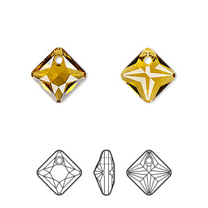 Drop, Crystal Passions&reg;, topaz, 11.5mm faceted princess cut pendant (6431). Sold per pkg of 2.
