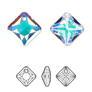 Drop, Crystal Passions&reg;, crystal AB, 16mm faceted princess cut pendant (6431). Sold individually.
