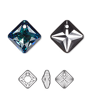Drop, Crystal Passions&reg;, crystal Bermuda blue P, 16mm faceted princess cut pendant (6431). Sold individually.