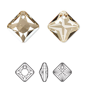Drop, Crystal Passions&reg;, crystal golden shadow, 16mm faceted princess cut pendant (6431). Sold individually.