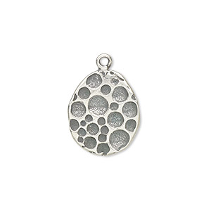 Drop, JBB Findings, antique silver-plated pewter (tin-based alloy), 18.5x15mm single-sided teardrop with textured bubble design. Sold per pkg of 2.