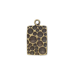 Drop, JBB Findings, antique brass-plated pewter (tin-based alloy), 18x12mm single-sided rectangle with textured bubble design. Sold per pkg of 2.
