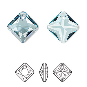 Drop, Crystal Passions&reg;, aquamarine, 16mm faceted princess cut pendant (6431). Sold individually.