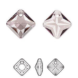 Drop, Crystal Passions&reg;, light amethyst, 16mm faceted princess cut pendant (6431). Sold individually.