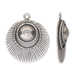 Drop, Hill Tribes, antiqued fine silver, 25mm single-sided round with rope design. Sold individually.