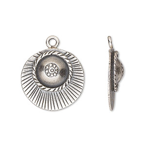 Drop, Hill Tribes, antiqued fine silver, 19mm single-sided round with rope design. Sold individually.
