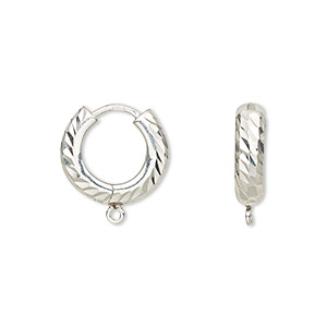 Earring, sterling silver, 16mm diamond-cut hinged hoop with loop. Sold ...