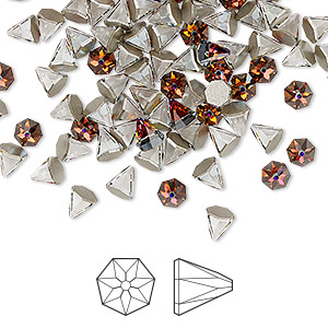 Flat back, Crystal Passions&reg; rhinestone, crystal volcano, foil back, 4mm faceted round spike (2019). Sold per pkg of 6.