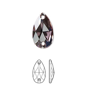 Sew-on component, Crystal Passions&reg;, light amethyst, foil back, 18x10.5mm faceted pear flat back with 2 holes (3230). Sold per pkg of 2.