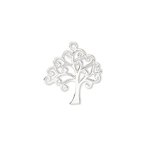 Charm, sterling silver, 17x16.5mm single-sided tree of life. Sold individually.