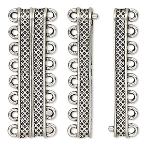 Clasp, 8-strand magnetic, antique silver-finished &quot;pewter&quot; (zinc-based alloy), 40x9mm rectangle with textured design. Sold individually.