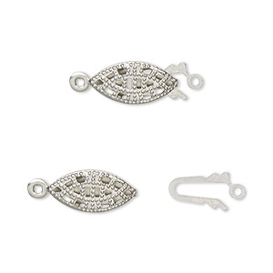 Clasp, fishhook, stainless steel, 14x7mm filigree oval. Sold per pkg of 10.  - Fire Mountain Gems and Beads