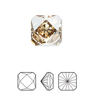 Embellishment, Crystal Passions&reg;, crystal golden shadow, foil back, 14mm faceted square prismatic fancy stone (4499). Sold individually.