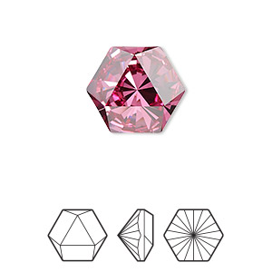 Embellishment, Crystal Passions&reg;, rose, foil back, 16x14mm faceted hexagon prismatic fancy stone (4699). Sold individually.
