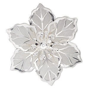 Component, silver-finished steel, 51.5x46mm single-sided flower. Sold ...