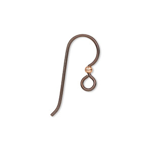 Ear wire, TierraCast&reg;, copper and antique copper-plated niobium, 14mm fishhook with 2mm ball and open loop, 20 gauge. Sold per pkg of 2 pairs.