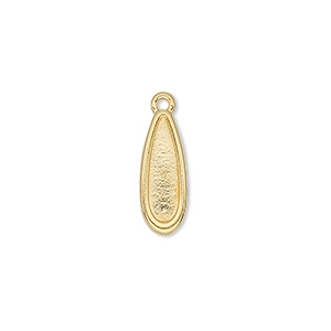 Drop, TierraCast&reg;, &quot;Make a Statement&quot; collection, gold-plated pewter (tin-based alloy), 17x7mm teardrop with renewal theme and 14x3.9mm flat back raindrop setting. Sold per pkg of 4.