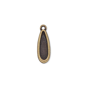 Drop, TierraCast&reg;, &quot;Make a Statement&quot; collection, antique brass-plated pewter (tin-based alloy), 17x7mm teardrop with renewal theme and 14x3.9mm flat back raindrop setting. Sold per pkg of 4.