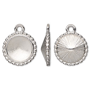 Drop, Almost Instant Jewelry&reg; and TierraCast&reg;, white bronze-plated pewter (tin-based alloy), 17mm round with beaded edge and 12mm rivoli glue-in setting. Sold per pkg of 2.