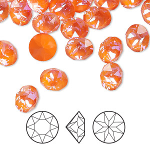 Chaton, Crystal Passions&reg;, crystal orange glow DeLite, 8.16-8.41mm round (1088), SS39. Sold per pkg of 6.