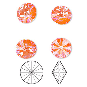 Chaton, Crystal Passions&reg;, crystal orange glow DeLite, 14mm faceted rivoli (1122). Sold per pkg of 4.