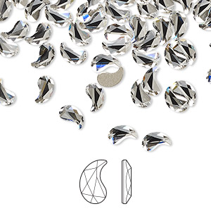Flat back, Crystal Passions&reg; rhinestone, crystal clear, foil back, 6x3.7mm faceted paisley X (2364). Sold per pkg of 4.