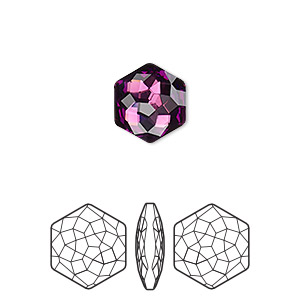 Embellishment, Crystal Passions&reg;, amethyst, foil back, 11.2x10mm faceted thin hexagon fancy stone (4683). Sold per pkg of 2.