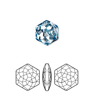 Embellishment, Crystal Passions&reg;, aquamarine, foil back, 11.2x10mm faceted thin hexagon fancy stone (4683). Sold per pkg of 2.