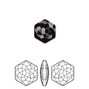 Embellishment, Crystal Passions&reg;, jet, 11.2x10mm faceted thin hexagon fancy stone (4683). Sold per pkg of 2.