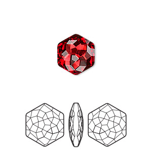 Embellishment, Crystal Passions&reg;, scarlet, foil back, 11.2x10mm faceted thin hexagon fancy stone (4683). Sold per pkg of 2.