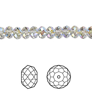 Bead, Crystal Passions&reg;, black diamond shimmer 2X, 6x4mm faceted rondelle (5040). Sold per pkg of 12.
