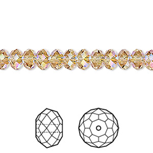 Bead, Crystal Passions&reg;, light Colorado topaz shimmer 2X, 6x4mm faceted rondelle (5040). Sold per pkg of 12.