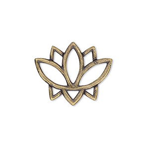 Link, TierraCast&reg;, &quot;Make a Statement&quot; collection, antique brass-plated pewter, 23x19mm double-sided open lotus with renewal theme. Sold per pkg of 2.
