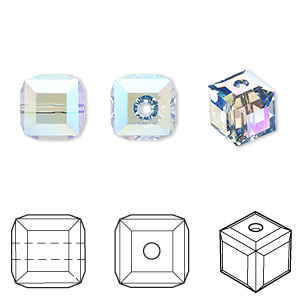 Bead, Crystal Passions&reg;, light sapphire shimmer, 8mm faceted cube (5601). Sold per pkg of 6.