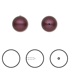 Pearl, Crystal Passions&reg;, elderberry, 10mm half-drilled round (5818). Sold per pkg of 4.