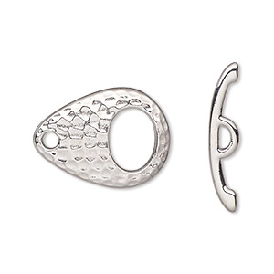 Clasp, TierraCast&reg;, toggle, white bronze-plated pewter (tin-based alloy), 22x16mm hammered teardrop. Sold per pkg of 10.