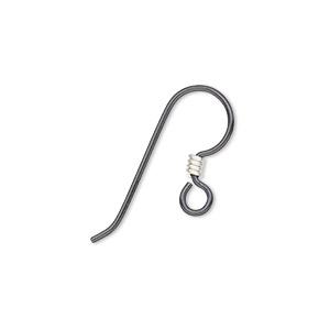 Ear wire, TierraCast&reg;, sterling silver and black-plated niobium, 15mm fishhook with 2mm coil and open loop, 20 gauge. Sold per pkg of 25 pairs.