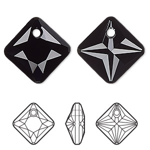 Drop, Crystal Passions&reg;, jet, 11.5mm faceted princess cut pendant (6431). Sold per pkg of 2.