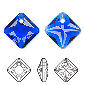 Drop, Crystal Passions&reg;, majestic blue, 11.5mm faceted princess cut pendant (6431). Sold per pkg of 2.