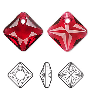 Drop, Crystal Passions&reg;, scarlet, 11.5mm faceted princess cut pendant (6431). Sold per pkg of 2.