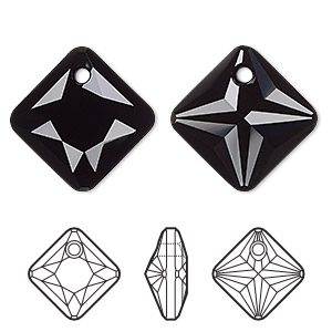 Drop, Crystal Passions&reg;, jet, 16mm faceted princess cut pendant (6431). Sold individually.