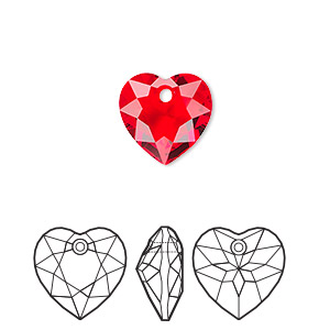 Drop, Crystal Passions&reg;, light Siam, 10.5mm faceted heart cut pendant (6432). Sold per pkg of 2.