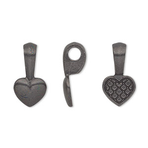 Bail, TierraCast&reg;, glue-on, black-plated pewter (tin-based alloy), 19x9mm with 10x9mm heart. Sold per pkg of 20.