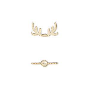 Bead cap, Amoracast&reg;, satin-finished &quot;vermeil,&quot; 13x7mm antlers with 0.4mm hole, fits 8mm bead. Sold individually.
