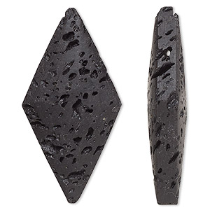Focal, lava rock (waxed), black, 40x20.5mm diamond, B grade, Mohs hardness 3 to 3-1/2. Sold per pkg of 2.