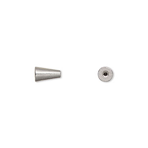 Bead end, glue-on, stainless steel, 6.5x4mm half-drilled cone, for use with memory wire. Sold per pkg of 4.
