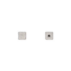 Bead end, glue-on, stainless steel, 4mm half-drilled cube, for use with memory wire. Sold per pkg of 4.
