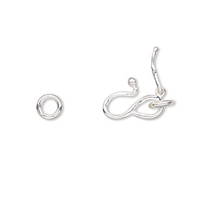 Clasp, S-hook, sterling silver, 10x7mm with safety latch and (2) 4.5mm closed jump rings. Sold individually.