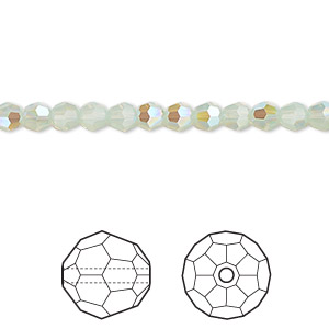 Bead, Crystal Passions&reg;, chrysolite opal shimmer, 4mm faceted round (5000). Sold per pkg of 12.