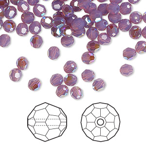 Bead, Crystal Passions&reg;, cyclamen opal shimmer, 4mm faceted round (5000). Sold per pkg of 144 (1 gross).